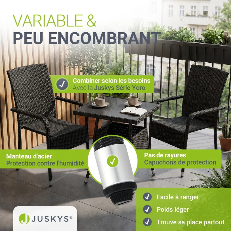 Table de jardin carrée en résine tressée Yoro – noir