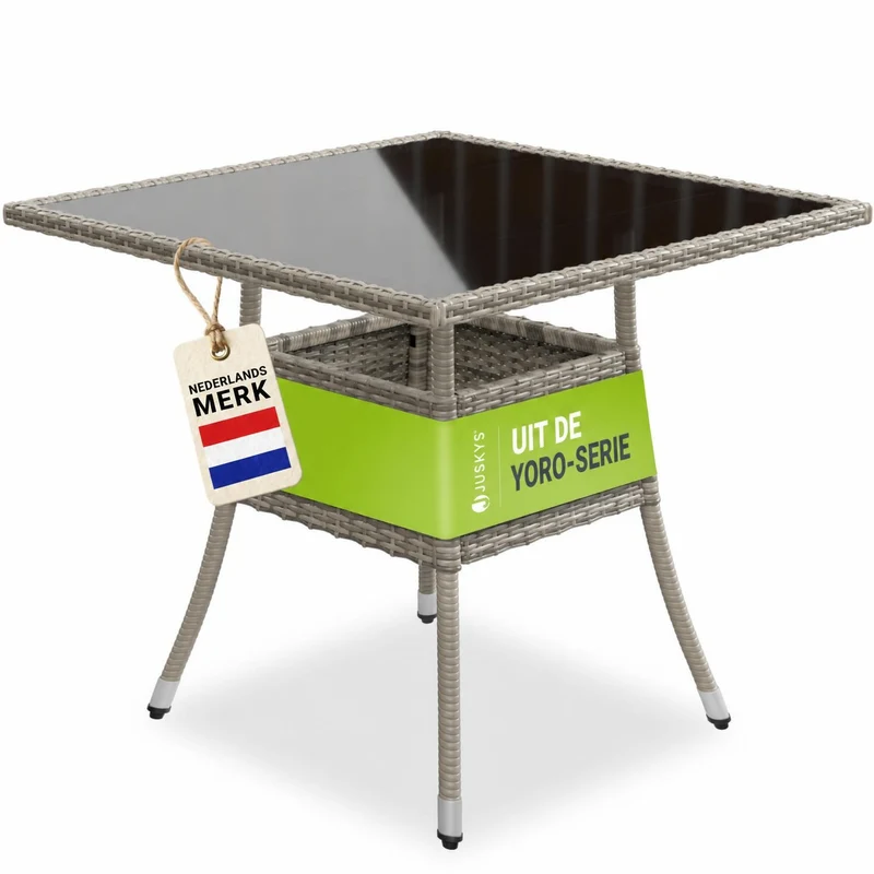 Table de jardin carrée en résine tressée Yoro – noir