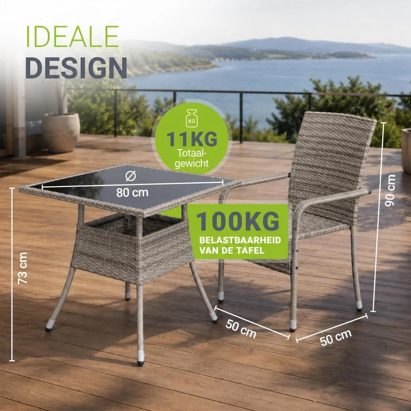 Table de jardin carrée en résine tressée Yoro – noir