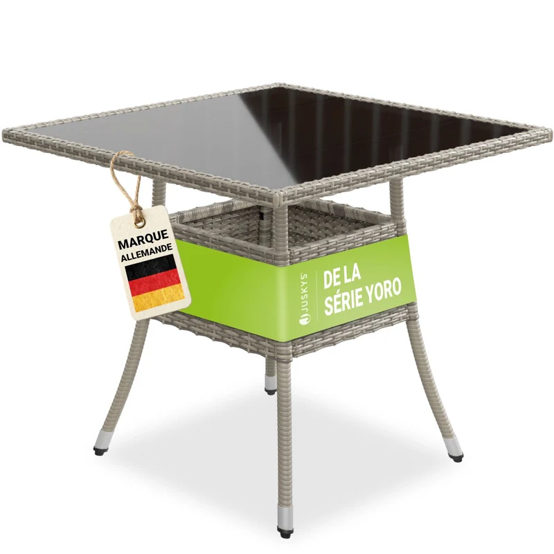 Table de jardin carrée en résine tressée Yoro – noir