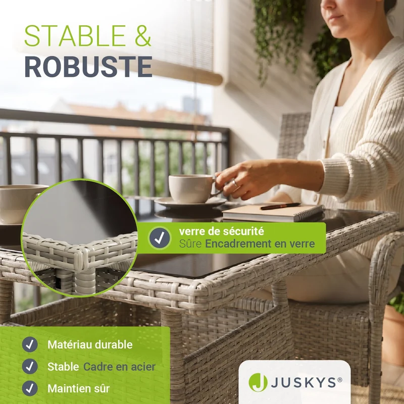 Table de jardin carrée en résine tressée Yoro – noir