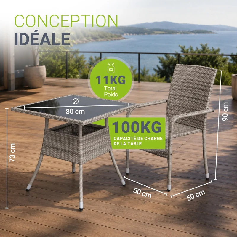 Table de jardin carrée en résine tressée Yoro – noir