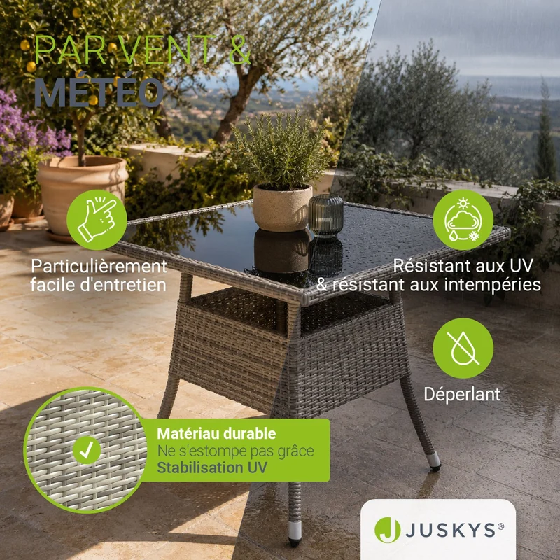 Table de jardin carrée en résine tressée Yoro – noir