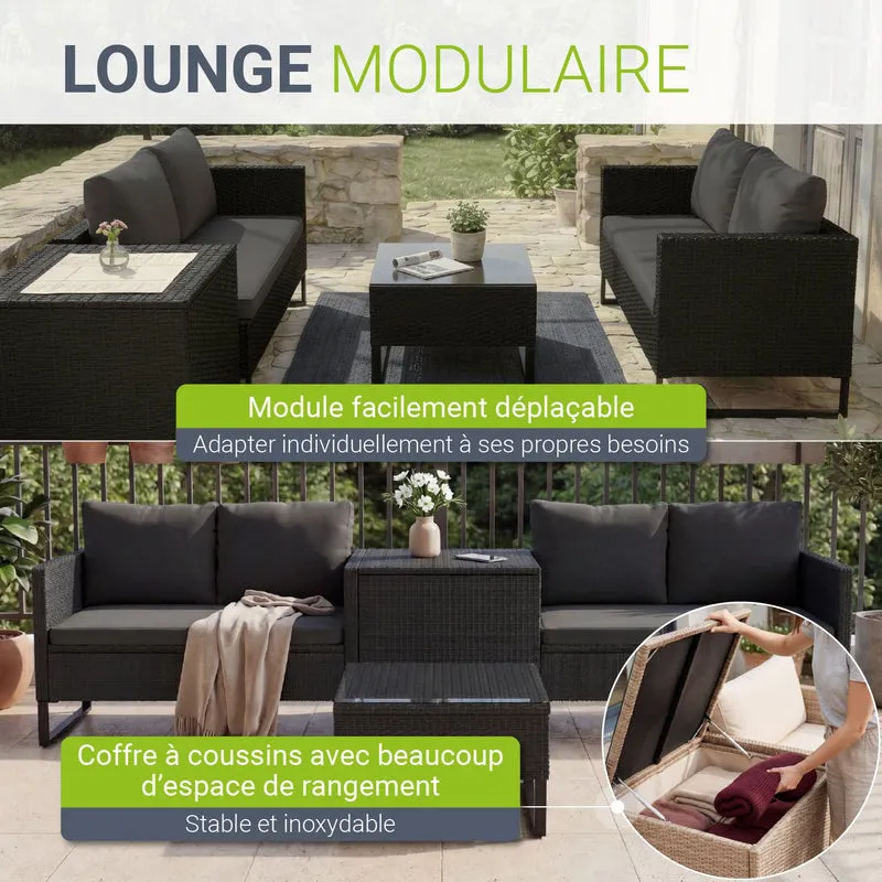 Salon de jardin Santorini – 4 places, modulable avec coffre