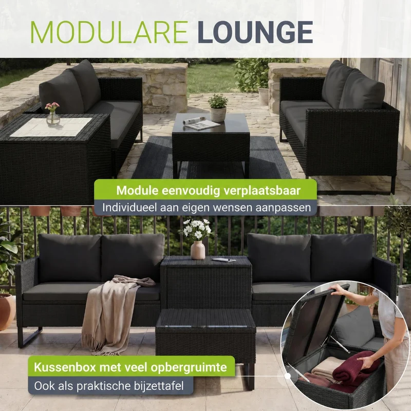 Salon de jardin Santorini – 4 places, modulable avec coffre