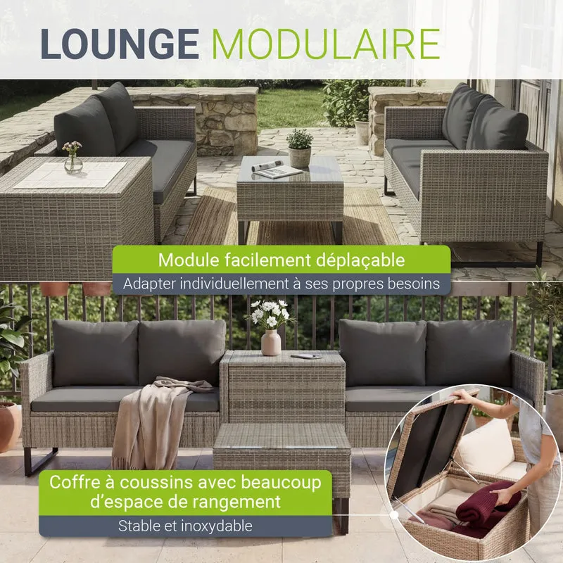 Salon de jardin Santorini – 4 places, modulable avec coffre