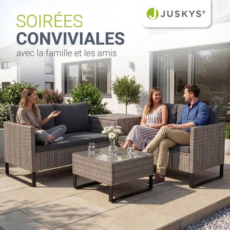 Salon de jardin Santorini – 4 places, modulable avec coffre