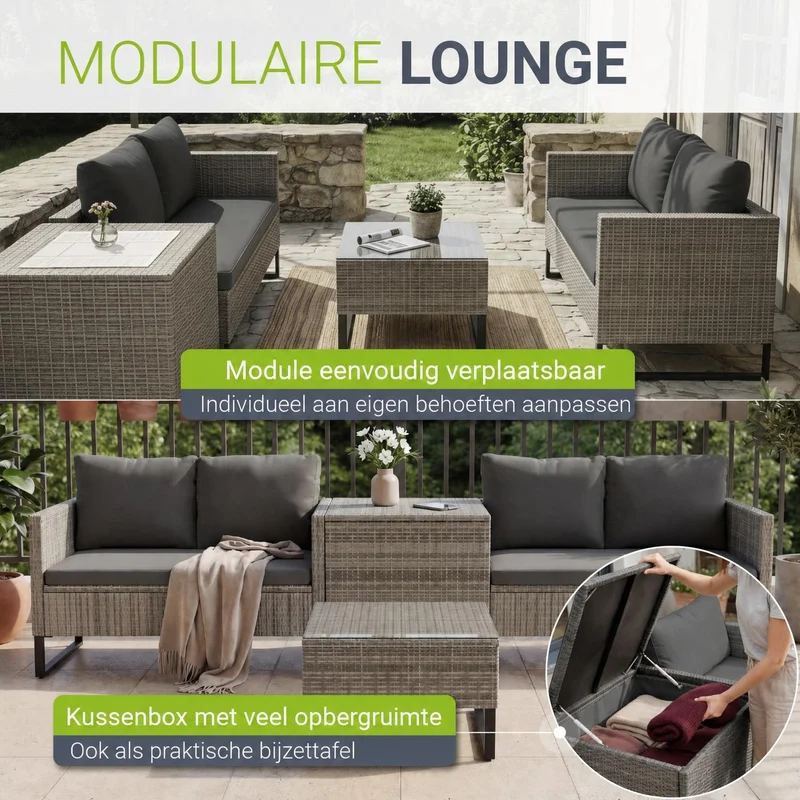 Salon de jardin Santorini – 4 places, modulable avec coffre