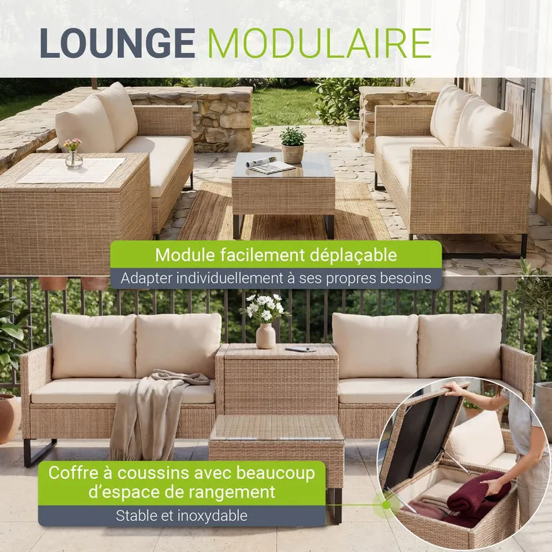 Salon de jardin Santorini – 4 places, modulable avec coffre