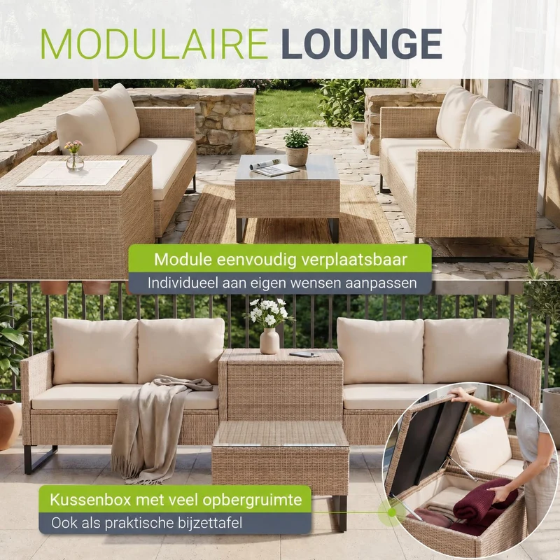 Salon de jardin Santorini – 4 places, modulable avec coffre