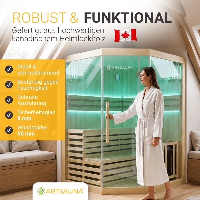 Sauna intérieur Espoo 150 Premium – 3 places, poêle Harvia 6 kW
