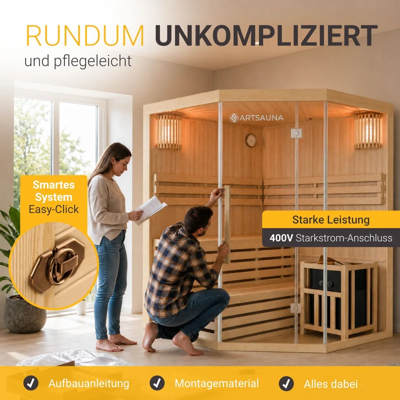Sauna intérieur Espoo 150 Premium – 3 places, poêle Harvia 6 kW