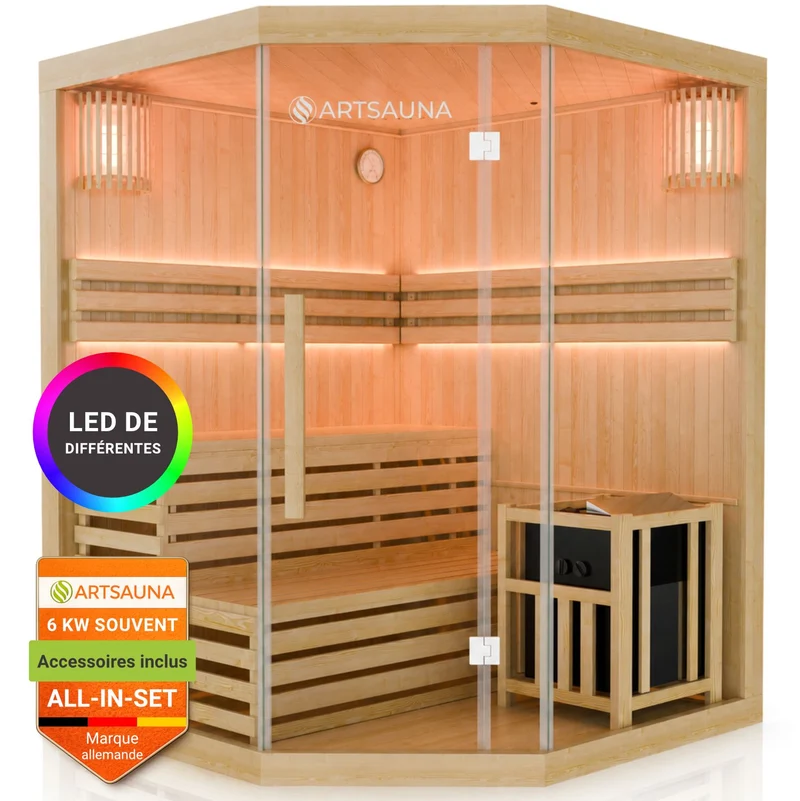 Sauna intérieur Espoo 150 Premium – 3 places, poêle Harvia 6 kW