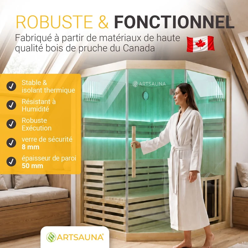 Sauna intérieur Espoo 150 Premium – 3 places, poêle Harvia 6 kW