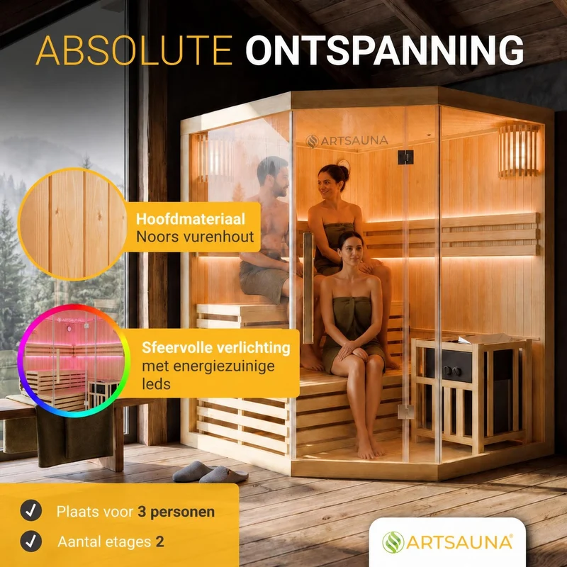 Sauna intérieur Espoo 150 Premium – 3 places, poêle Harvia 6 kW