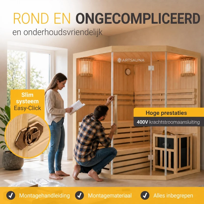 Sauna intérieur Espoo 150 Premium – 3 places, poêle Harvia 6 kW