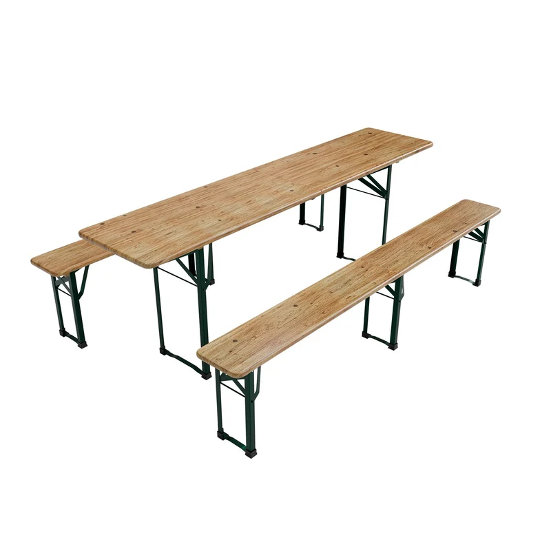 Ensemble table et bancs de brasserie Passau – 3 pièces pliables, bois de sapin laqué – 220 cm