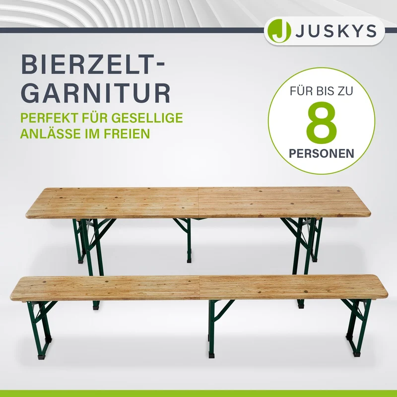 Ensemble table et bancs de brasserie Passau – 3 pièces pliables, bois de sapin laqué – 220 cm