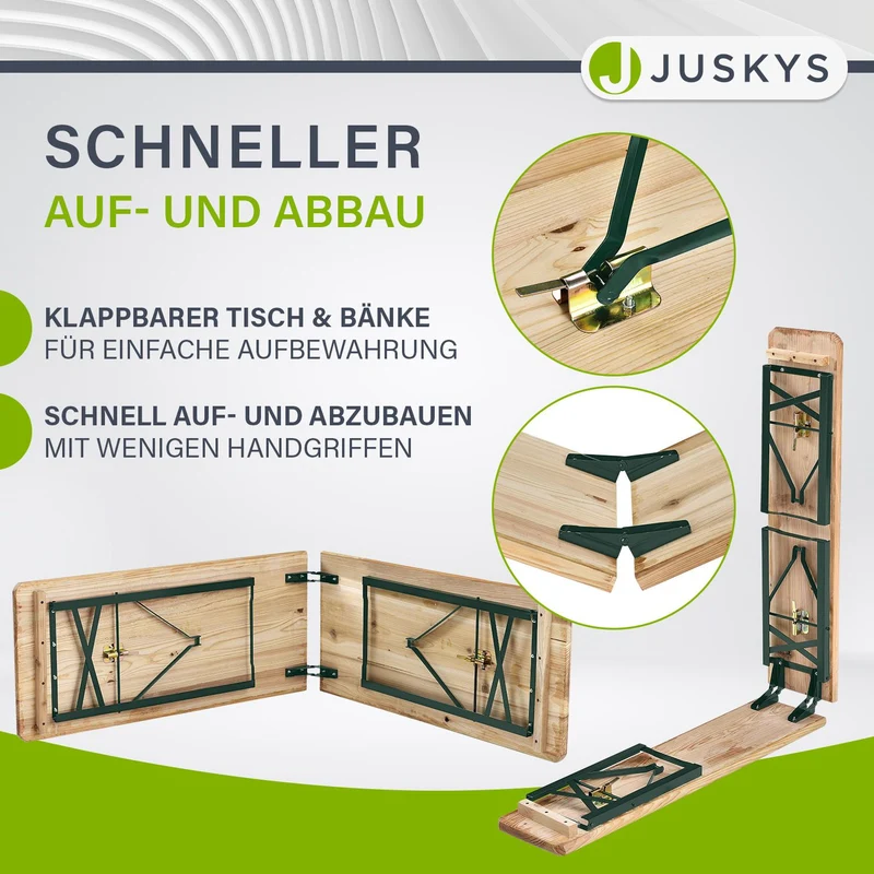 Ensemble table et bancs de brasserie Passau – 3 pièces pliables, bois de sapin laqué – 220 cm