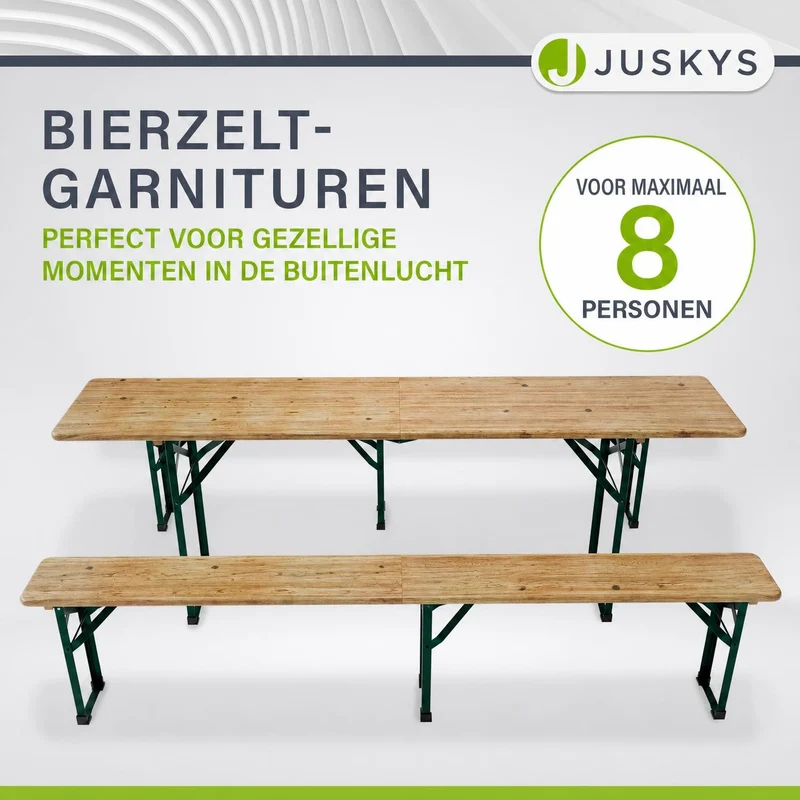 Ensemble table et bancs de brasserie Passau – 3 pièces pliables, bois de sapin laqué – 220 cm