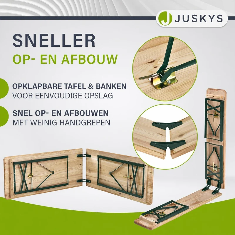 Ensemble table et bancs de brasserie Passau – 3 pièces pliables, bois de sapin laqué – 220 cm
