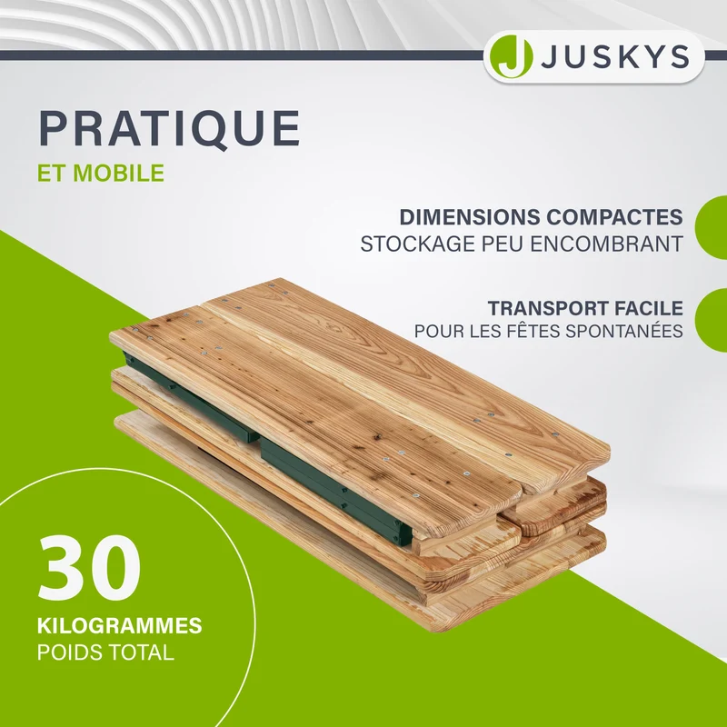 Ensemble table et bancs de brasserie Passau – 3 pièces pliables, bois de sapin laqué – 220 cm