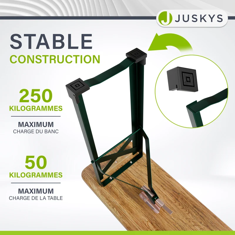 Ensemble table et bancs de brasserie Passau – 3 pièces pliables, bois de sapin laqué – 220 cm