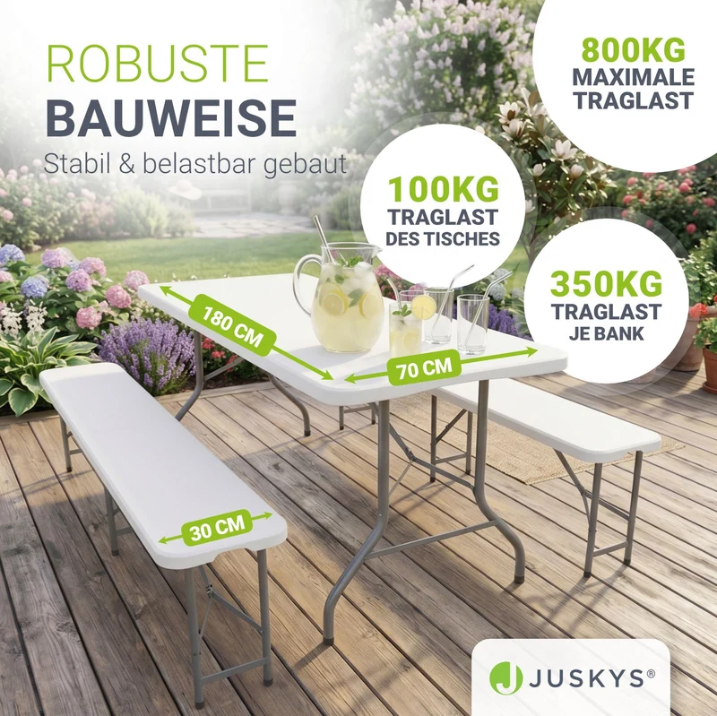 Ensemble table et bancs de brasserie Bayreuth – 180 cm