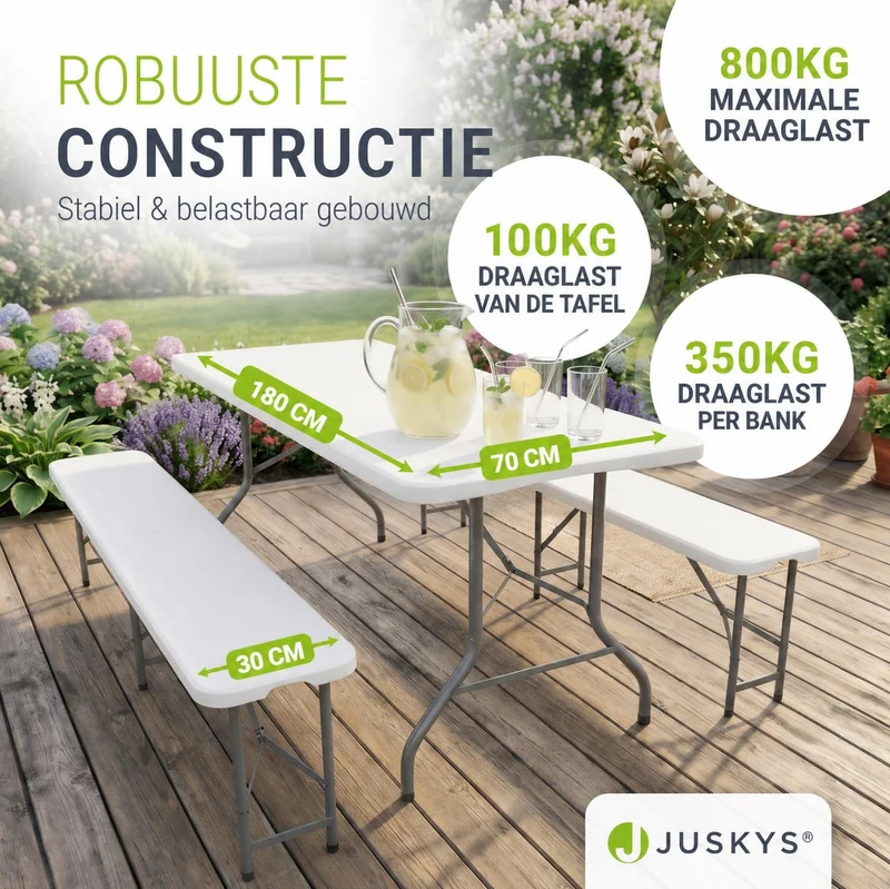 Ensemble table et bancs de brasserie Bayreuth – 180 cm
