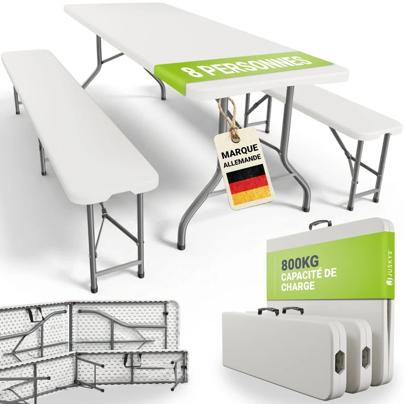 Ensemble table et bancs de brasserie Bayreuth – 180 cm
