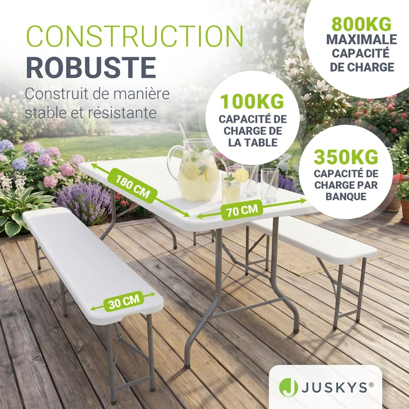 Ensemble table et bancs de brasserie Bayreuth – 180 cm