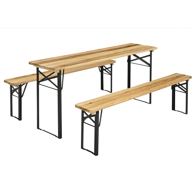 Ensemble table et bancs de brasserie Bichl – 3 pièces, bois de sapin laqué – 170 cm