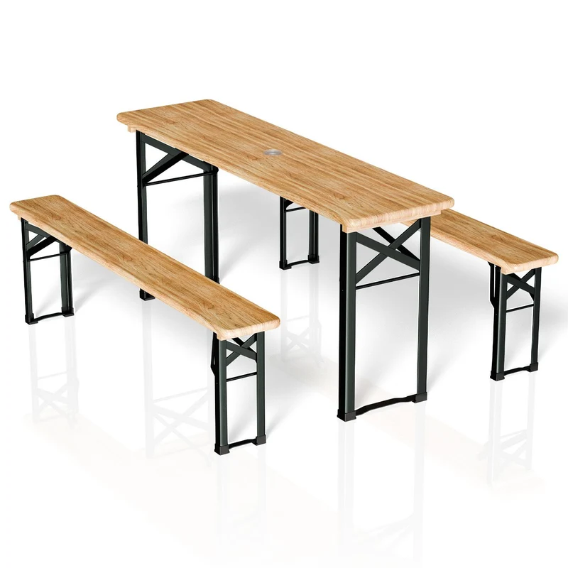 Ensemble table et bancs de brasserie Bichl – 3 pièces, bois de sapin laqué – 170 cm