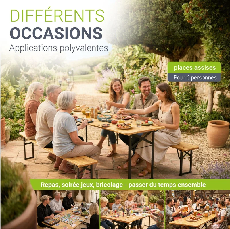 Ensemble table et bancs de brasserie Bichl – 3 pièces, bois de sapin laqué – 170 cm
