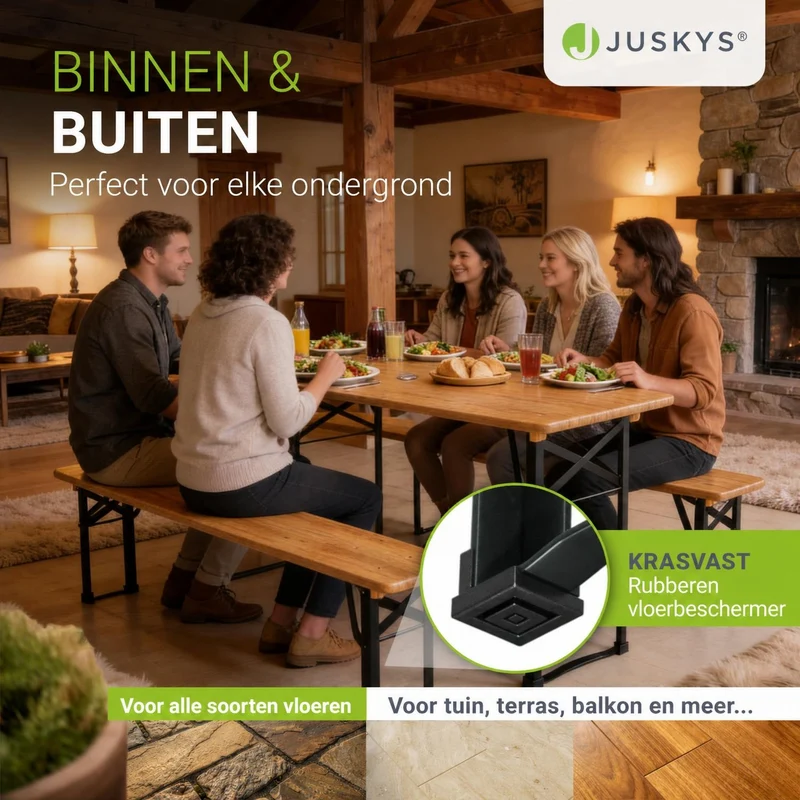 Ensemble table et bancs de brasserie Bichl – 3 pièces, bois de sapin laqué – 170 cm
