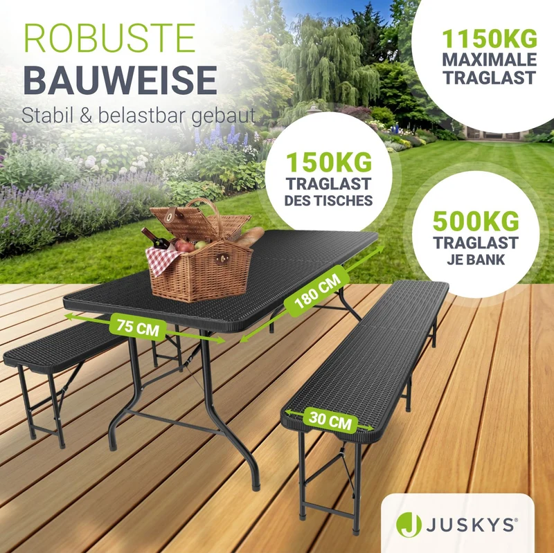 Ensemble table et bancs de brasserie Amberg – 180 x 74 x 74 cm