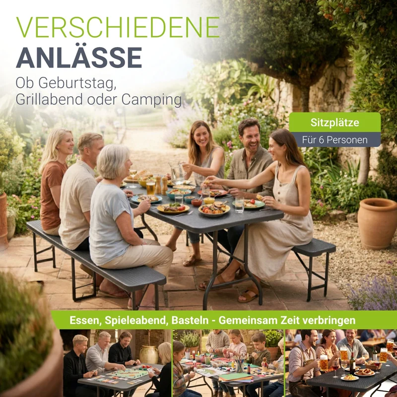 Ensemble table et bancs de brasserie Amberg – 180 x 74 x 74 cm