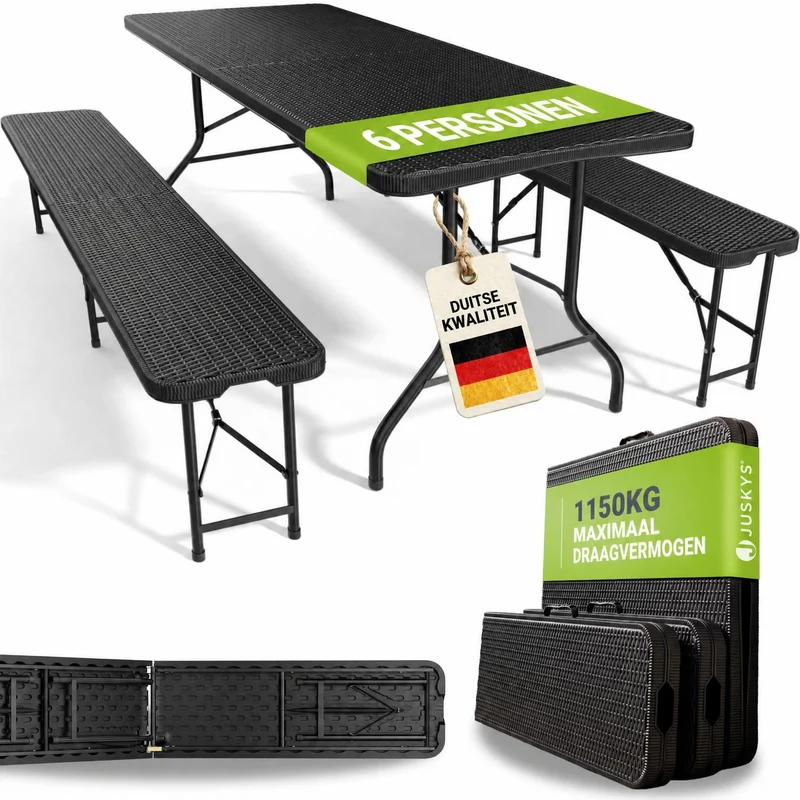 Ensemble table et bancs de brasserie Amberg – 180 x 74 x 74 cm