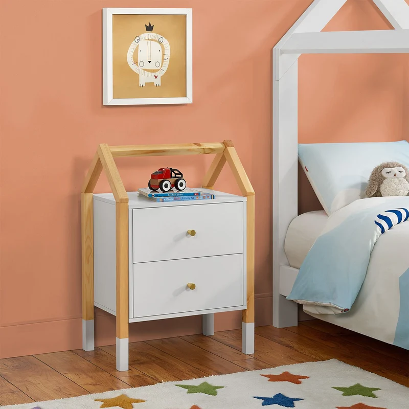 Table de chevet enfant Enny – 2 tiroirs, design maison