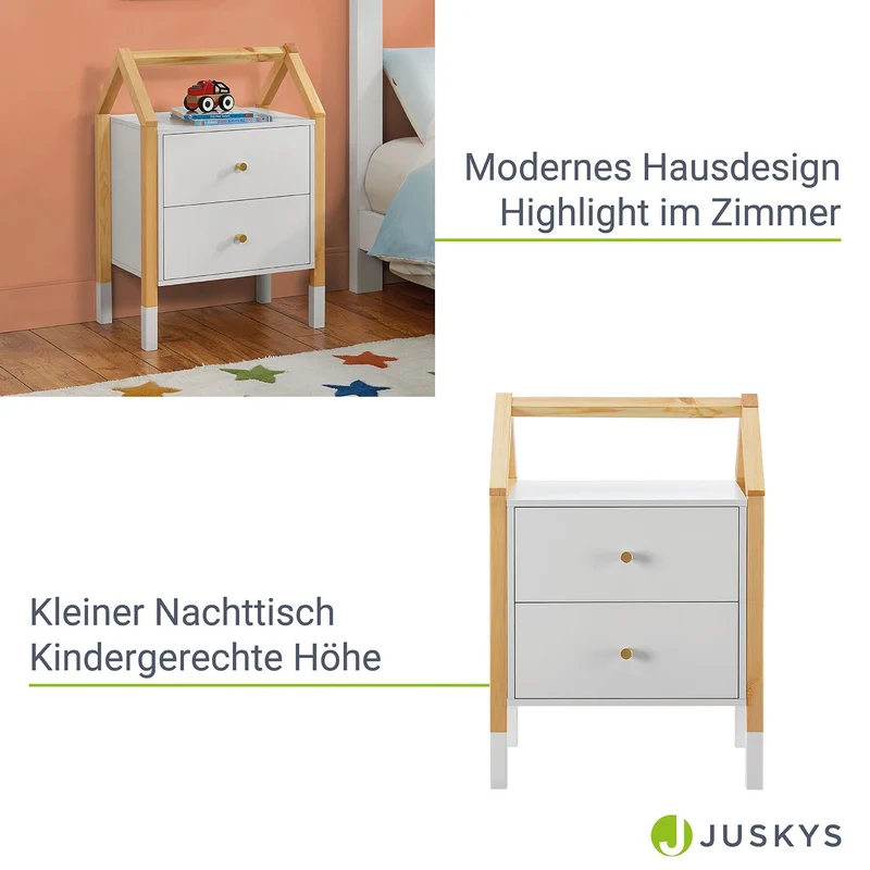 Table de chevet enfant Enny – 2 tiroirs, design maison