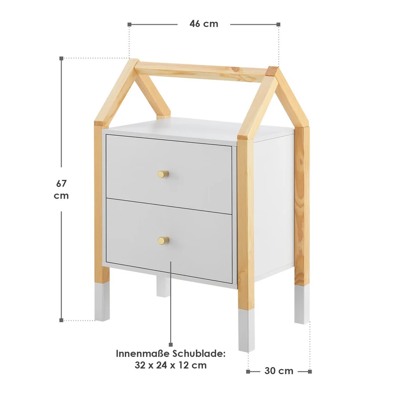 Table de chevet enfant Enny – 2 tiroirs, design maison