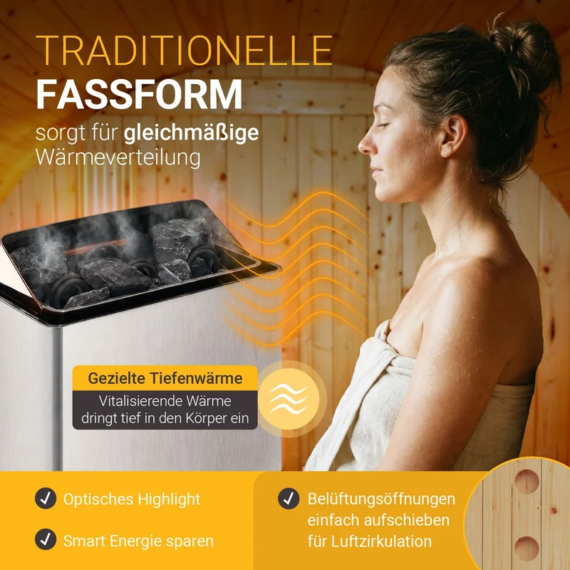 Sauna tonneau Spitzbergen – poêle de sauna – 3 tailles