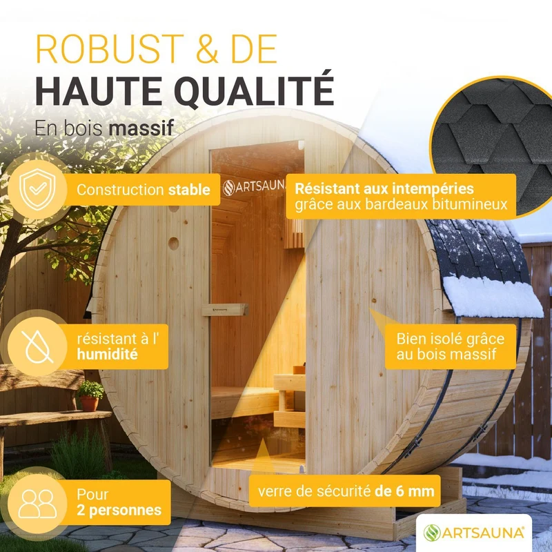 Sauna tonneau Spitzbergen – poêle de sauna – 3 tailles