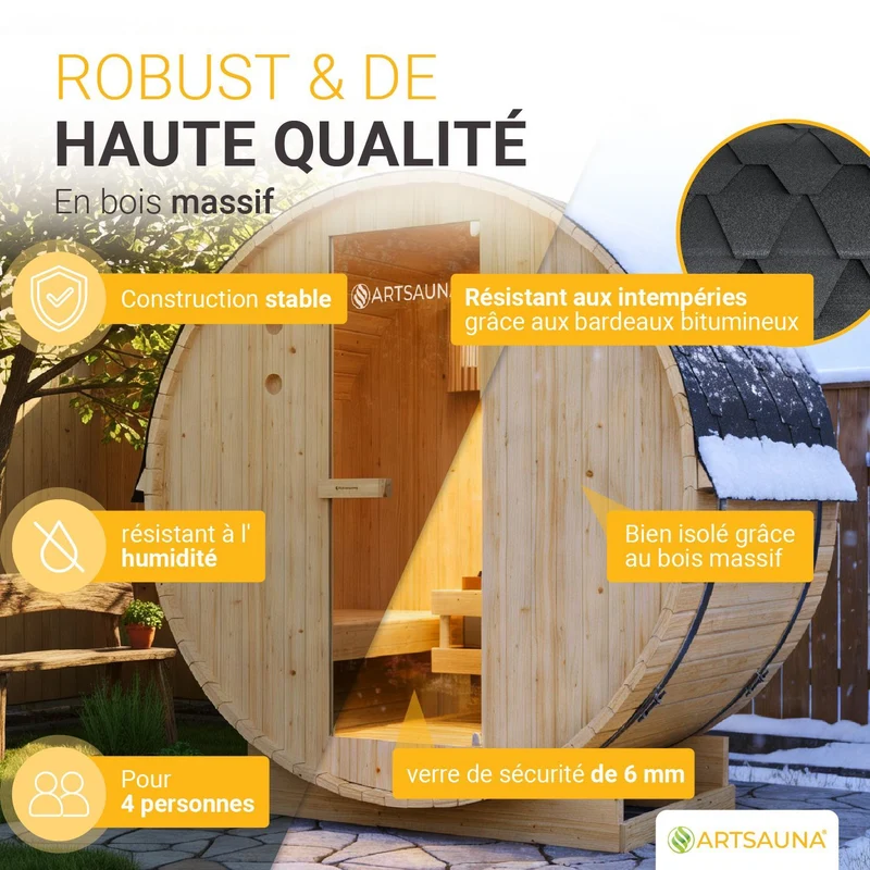 Sauna tonneau Spitzbergen – poêle de sauna – 3 tailles