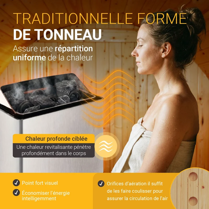 Sauna tonneau Spitzbergen – poêle de sauna – 3 tailles