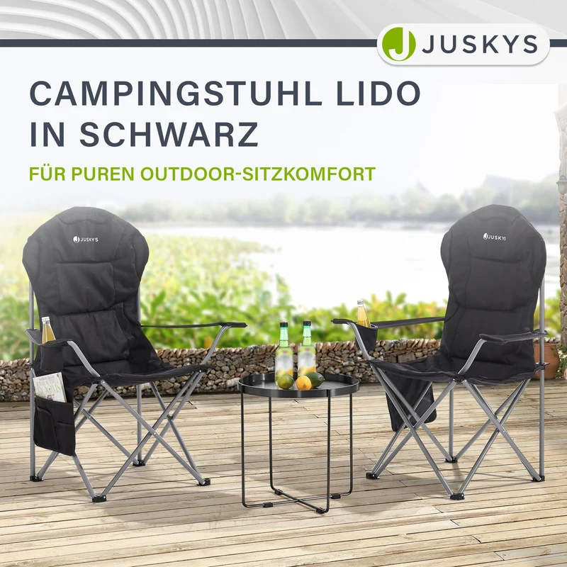 Chaise de camping pliante Lido – porte-bouteille, sac de transport – 4 coloris
