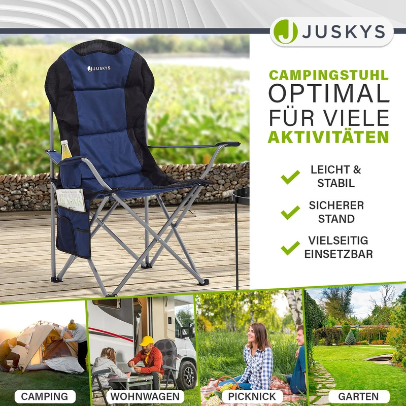 Chaise de camping pliante Lido – porte-bouteille, sac de transport – 4 coloris