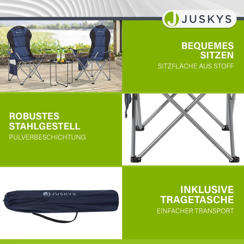 Chaise de camping pliante Lido – porte-bouteille, sac de transport – 4 coloris