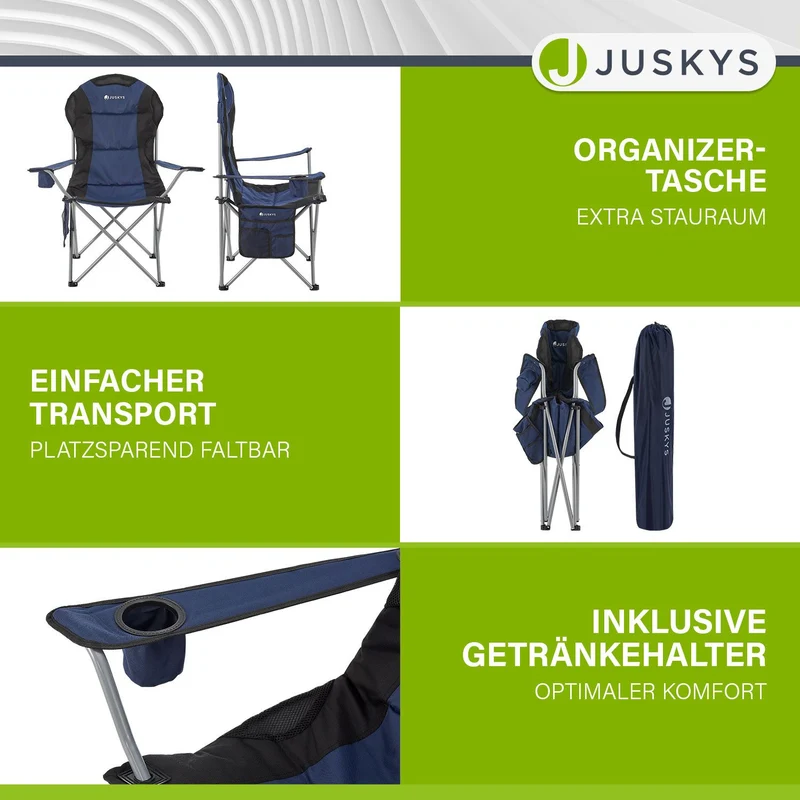 Chaise de camping pliante Lido – porte-bouteille, sac de transport – 4 coloris