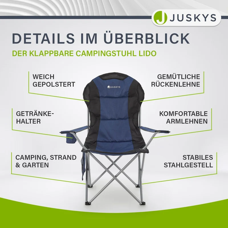 Chaise de camping pliante Lido – porte-bouteille, sac de transport – 4 coloris